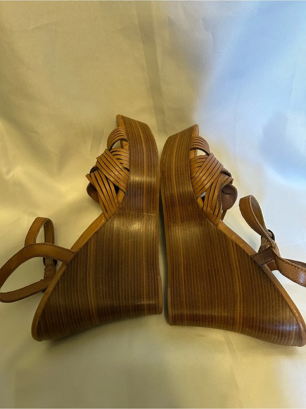 UGG Women's Brown Woven Leather Wedge Sandals - Ankle Strap